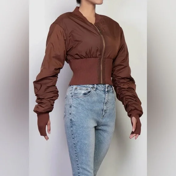 Brown Baddie Crop Jacket - Picture 3 of 8